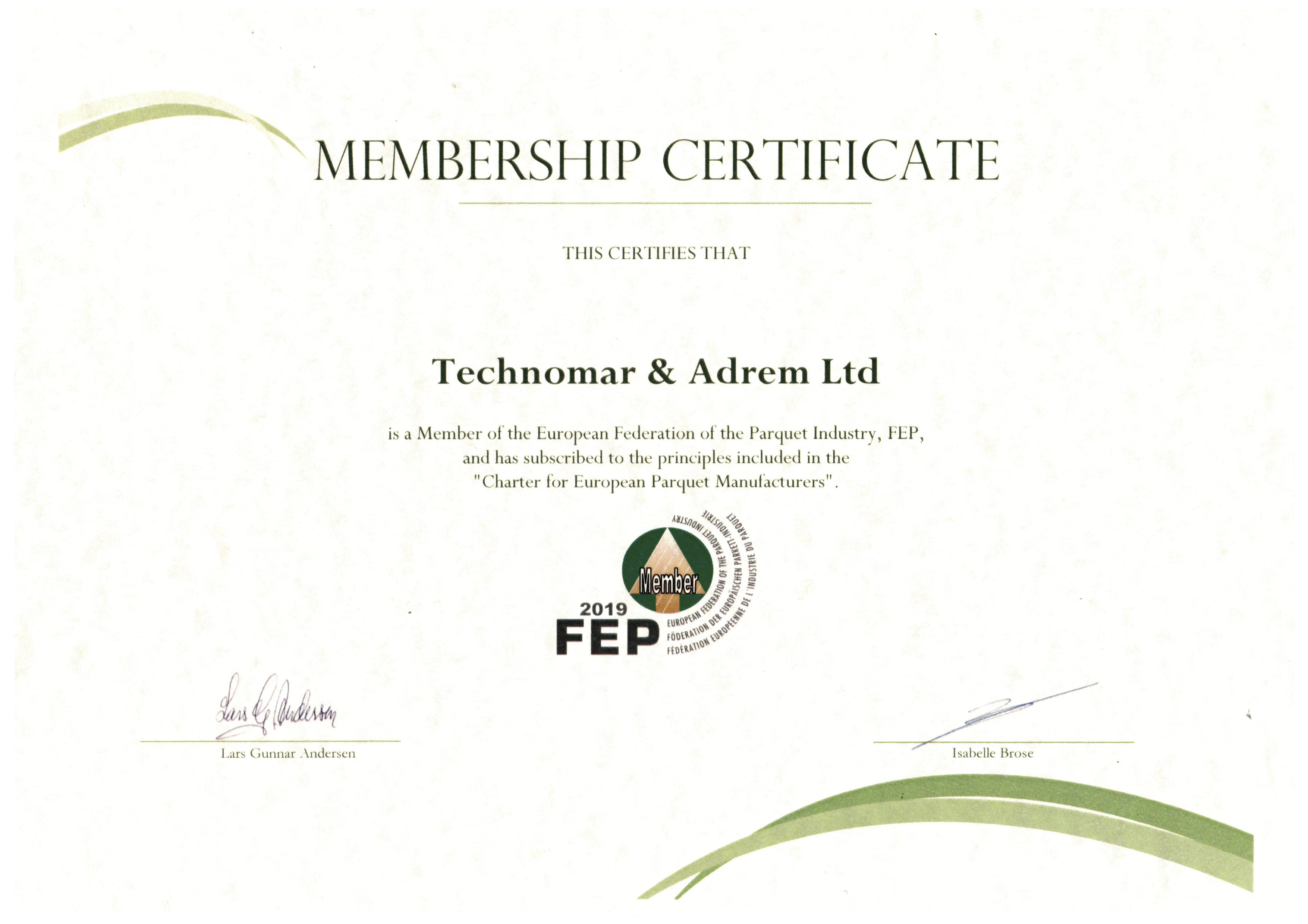 estaparket_technomar_FEP 2016_certificate